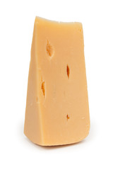 Piece of cheese isolated on a white background. Vertical picture
