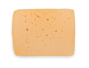 Piece of cheese isolated on a white background, top view, close-