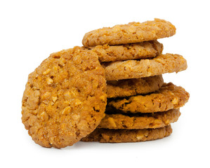 A pile of oats cookies isolated on a white background