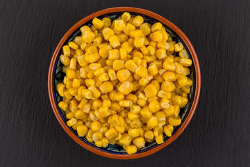 sweet canned corn in bowl