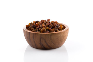 Sweet raisins on white
