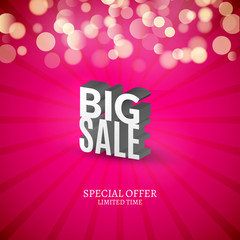 Big Sale 3d letters poster. Promotional marketing Sale poster