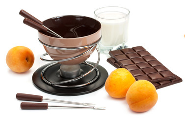 Brown set for fondue, for the preparation of chocolate fondue wi