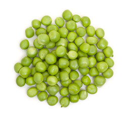 Fresh corn green peas isolated on white top view