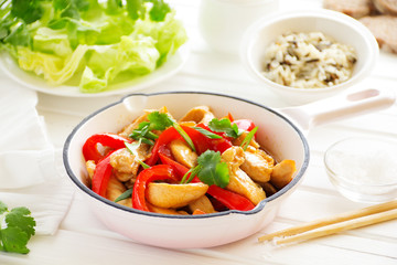 Roast chicken with vegetables and salad.