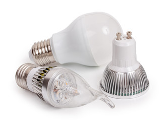 Set of 3 energy saving LED light-emitting diode bulbs, with sock