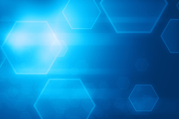 Abstract blue hexagon and lines glowing technology background