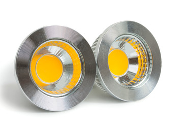Pair of energy saving LED light-emitting diode bulbs, with socke