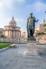 Rome. Italy. Monument to Julius Caesar at the Forum of Julius Caesar - a bronze copy of the statue in the Capitol
