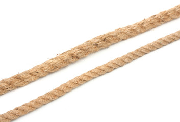 Pair of ropes are different diameters isolated on a white