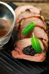 Prune-Stuffed Pork Fillet.selective focus