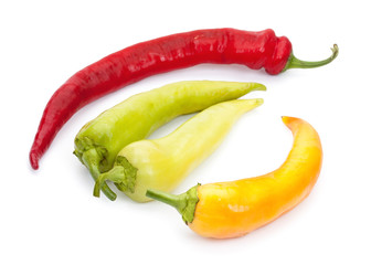 Heap of colorful hot chili pepper, isolated on a white backgroun