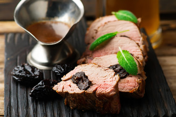 Prune-Stuffed Pork Fillet.selective focus