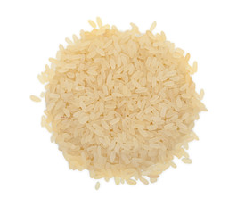 Grains of rice isolated on a white background. Top view.