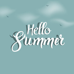 Hello Summer lettering tpography design template