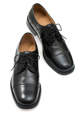 Pair of elegant mens shoes. Fashion black shiny leather. Isolate