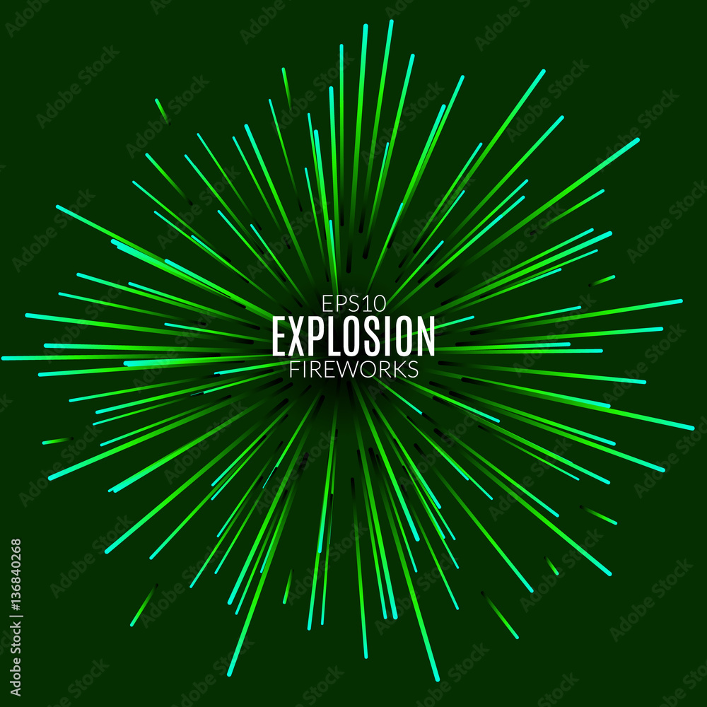 Poster abstract explosion lines firework concept. technology modern design template. light effect