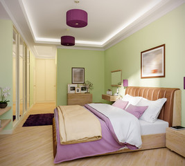 Modern bedroom interior design. 3d render