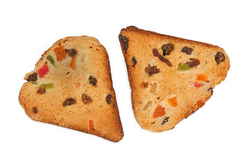 Rusks with candied fruit, isolated on a white background, close-