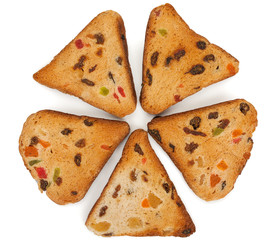 Rusks with candied fruit, isolated on a white background, close-