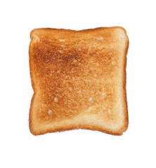 Strong roasted slice of toast bread isolated on white top view