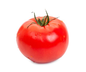 Red tomato with drops of water isolated on white