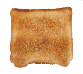 Strong roasted slice of toast bread isolated on white top view