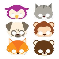 Cute Animal Children Masks for carnival flat color style
