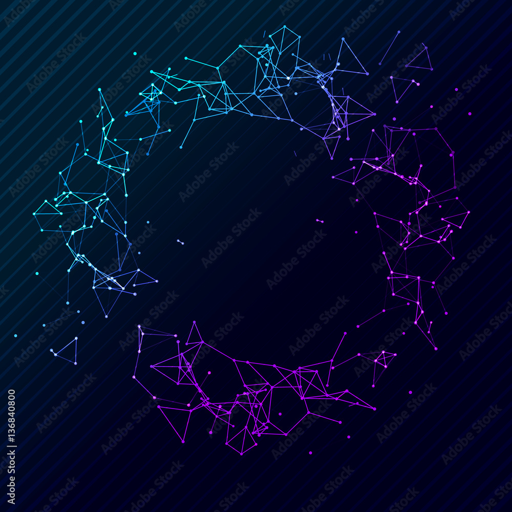 Poster vector geometric polygonal lines network circle. futuristic connect science concept. digital wirefra