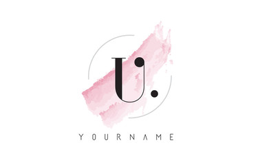 U Letter Logo with Pastel Watercolor Aquarella Brush. - obrazy, fototapety, plakaty