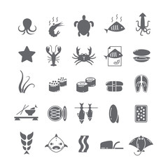 Black icons with seafood.