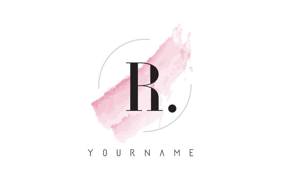 R Letter Logo with Pastel Watercolor Aquarella Brush.