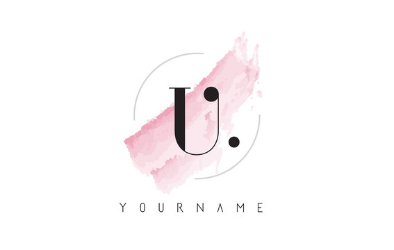 U Letter Logo with Pastel Watercolor Aquarella Brush.