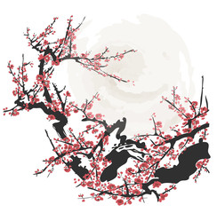 Naklejka premium Realistic sakura blossom - Japanese cherry tree isolated on white background