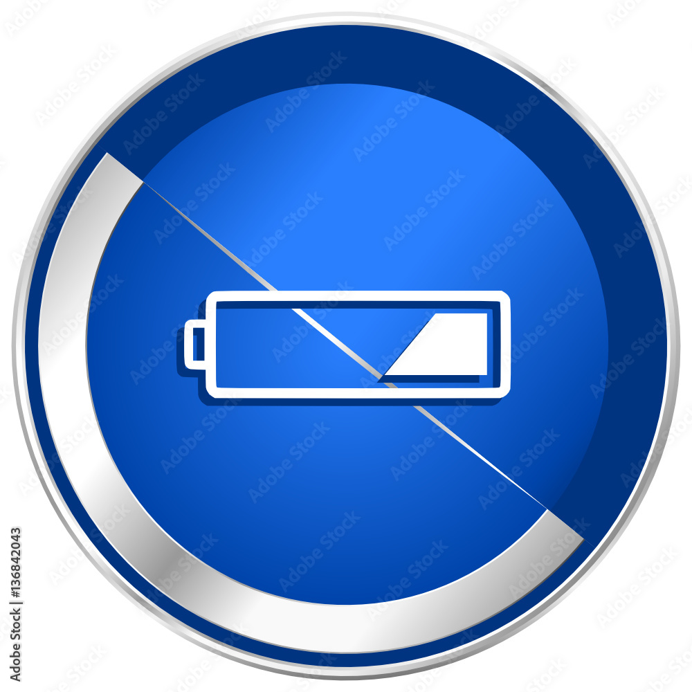 Poster battery silver metallic chrome border web and mobile phone vector blue icon isolated on white bacgro