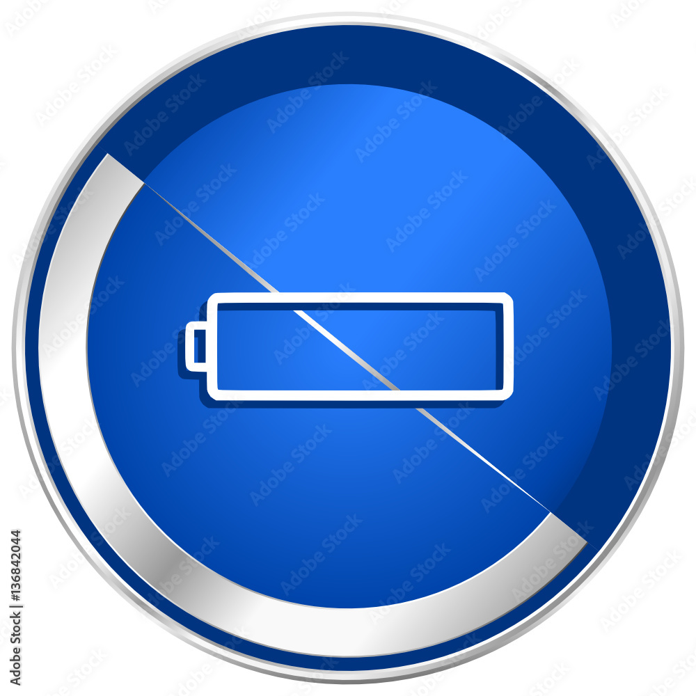 Poster battery silver metallic chrome border web and mobile phone vector blue icon isolated on white bacgro