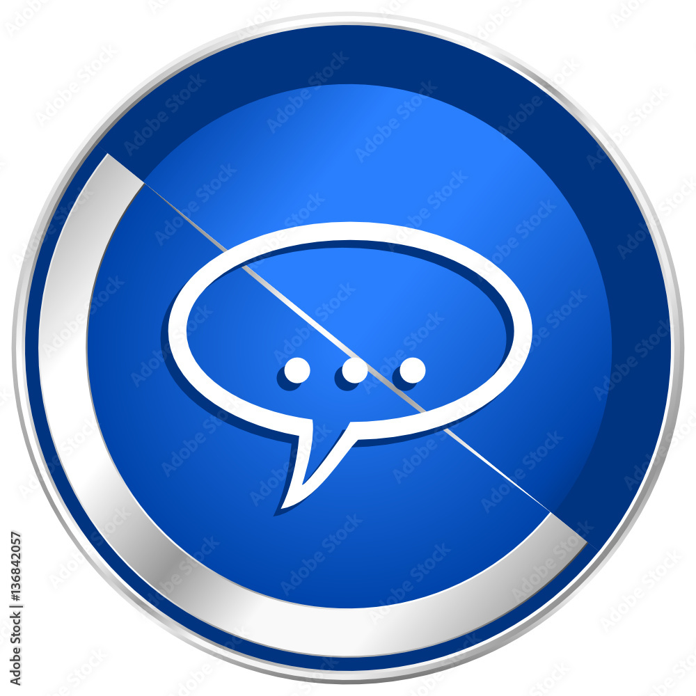 Poster Forum blue vector web icon. Metal shine silver chrome border round button isolated on white background. Circle modern design abstract sign for smartphone applications.