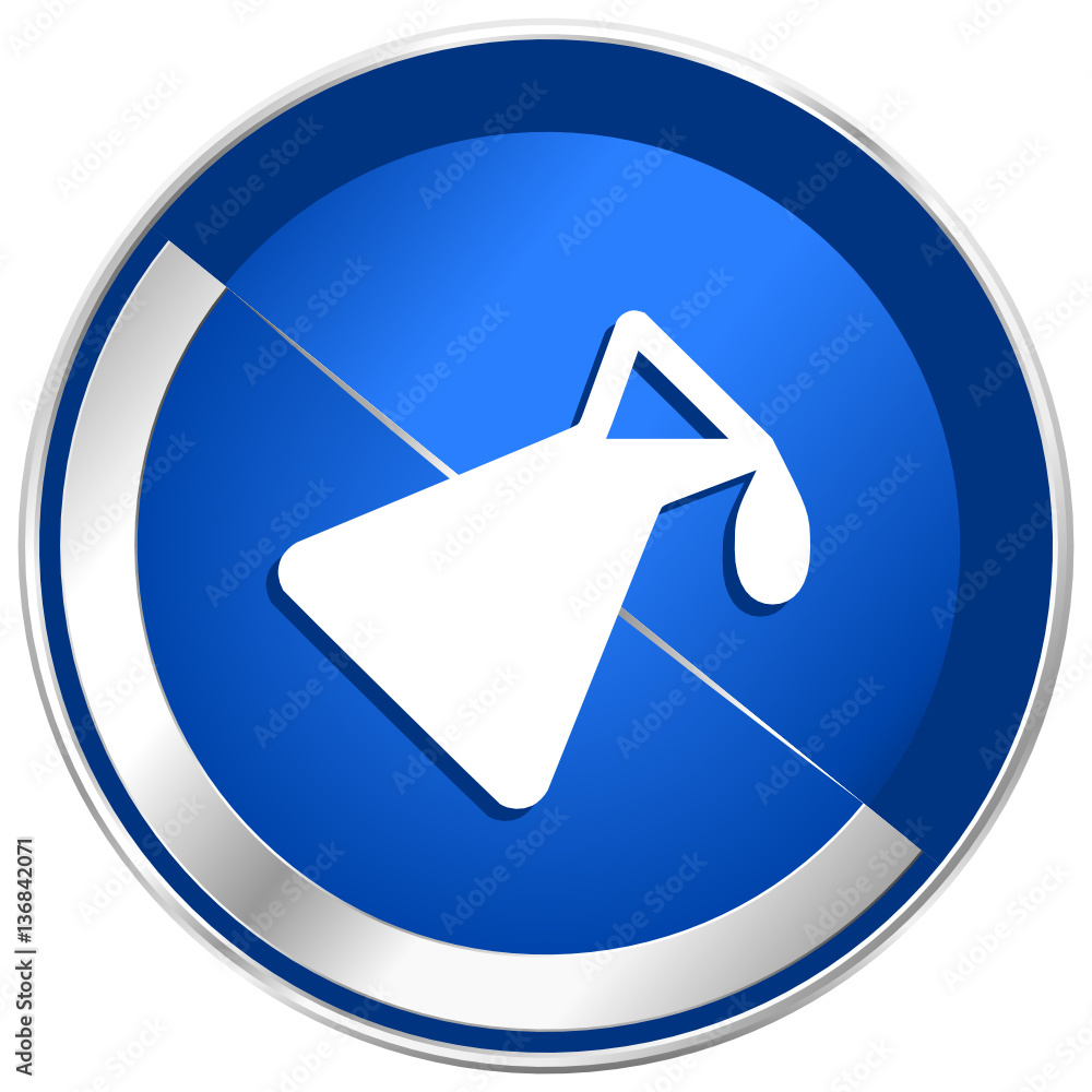 Poster Laboratory blue vector web icon. Metal shine silver chrome border round button isolated on white background. Circle modern design abstract sign for smartphone applications.