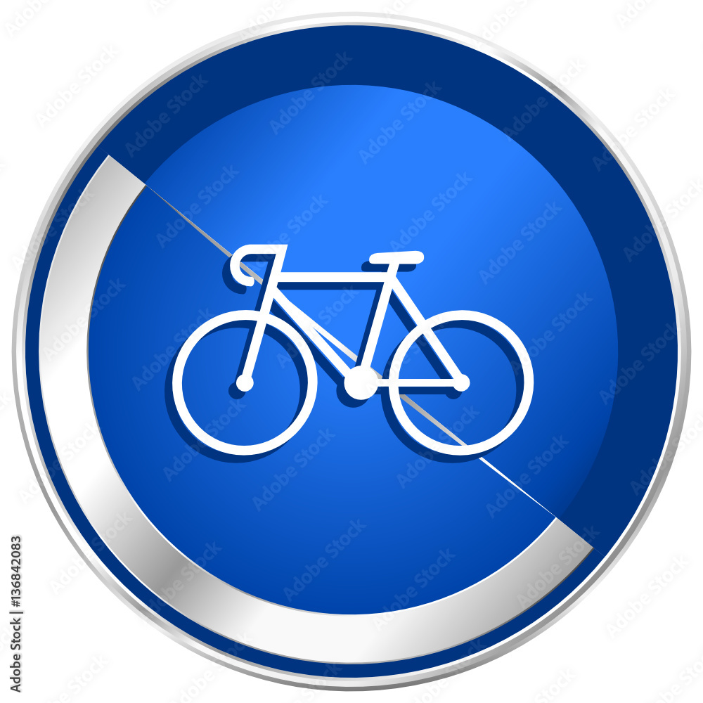 Poster Bicycle blue silver metallic web and smartphone vector icon isolated on white background
