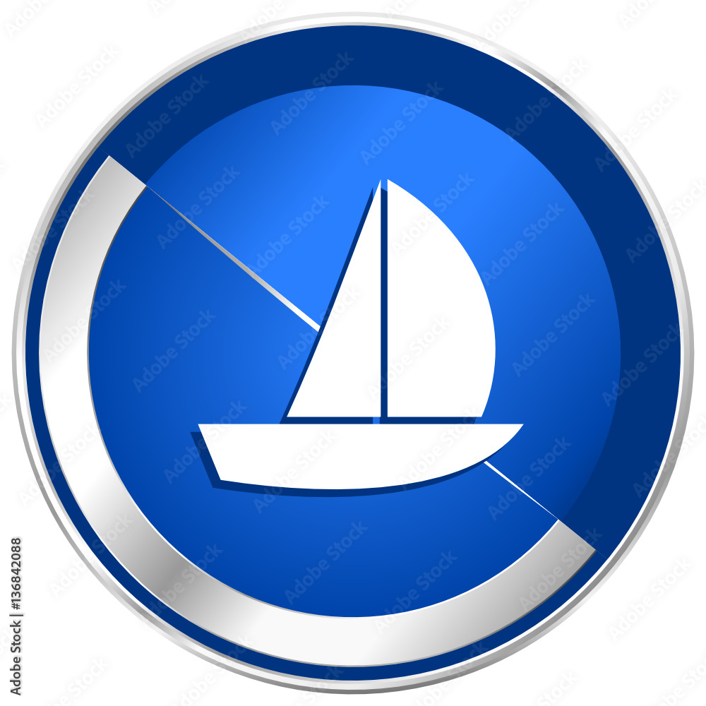 Poster yacht blue silver metallic web and smartphone vector icon isolated on white background