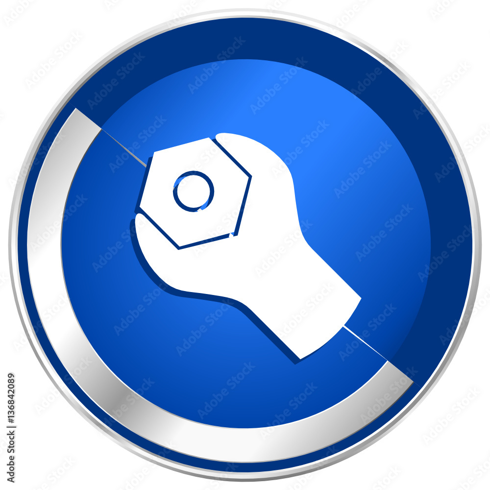 Poster tools blue silver metallic web and smartphone vector icon isolated on white background