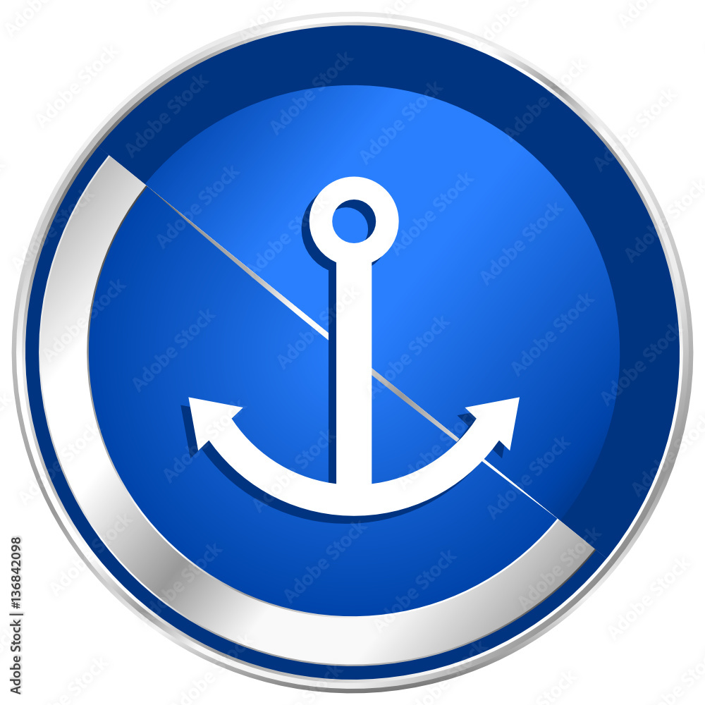 Poster anchor blue silver metallic web and smartphone vector icon isolated on white background