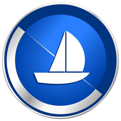 Yacht blue silver metallic web and smartphone vector icon isolated on white background
