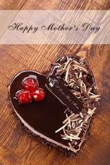 Mother's day chocolate cake in shape of heart