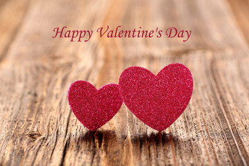 Naklejka na ściany i meble valentines day card with two hearts and text happy valentines da