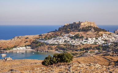Fototapeta na wymiar Panorama of Lindos and the Acropolis. Rhodes, Greece