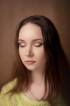 Close-up portrait of girl with professional makeup