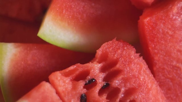 Close up of watermelon slices with slow revolving