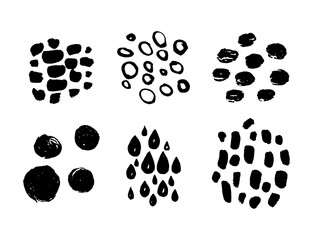 Fototapeta premium Set of hand drawn design elements. Vector collection of black ink textures and brush strokes. Collection for your design, circles, strokes, drop, rings. Freehand drawing.