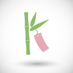 Bamboo with paper strip vector flat icon